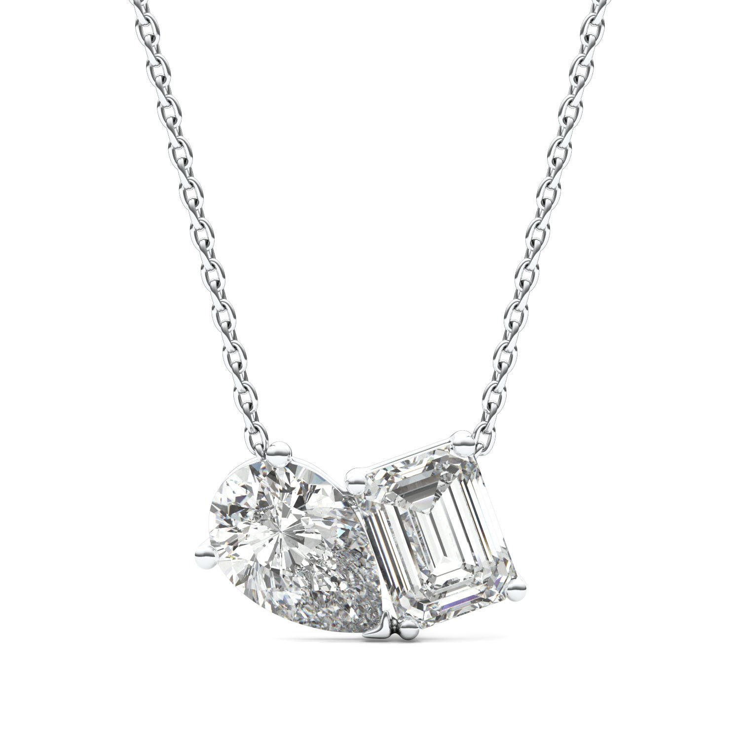 PEAR AND EMERALD TOI ET MOI NECKLACE