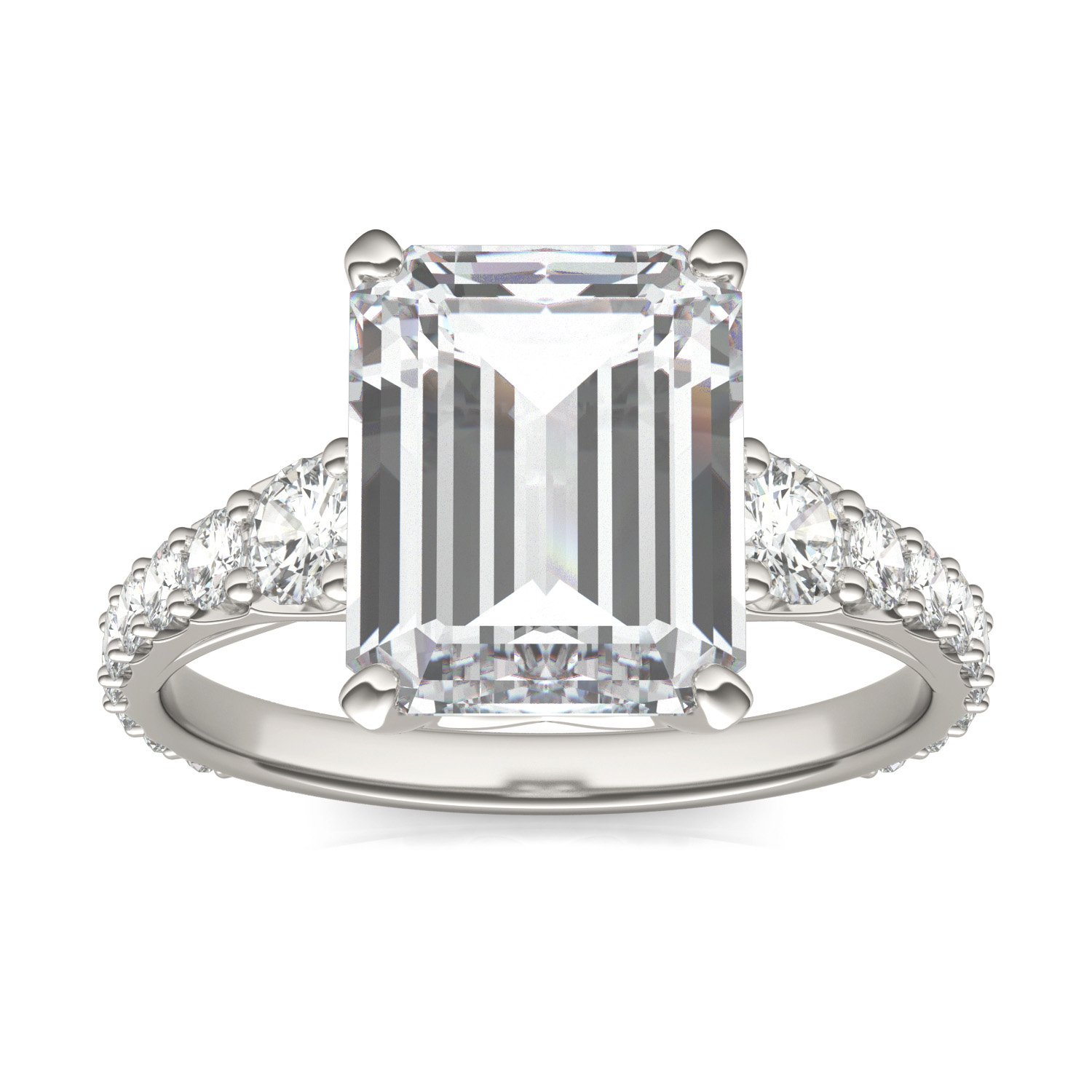 EMERALD SIGNATURE GRADUATED SIDE-STONE ENGAGEMENT RING