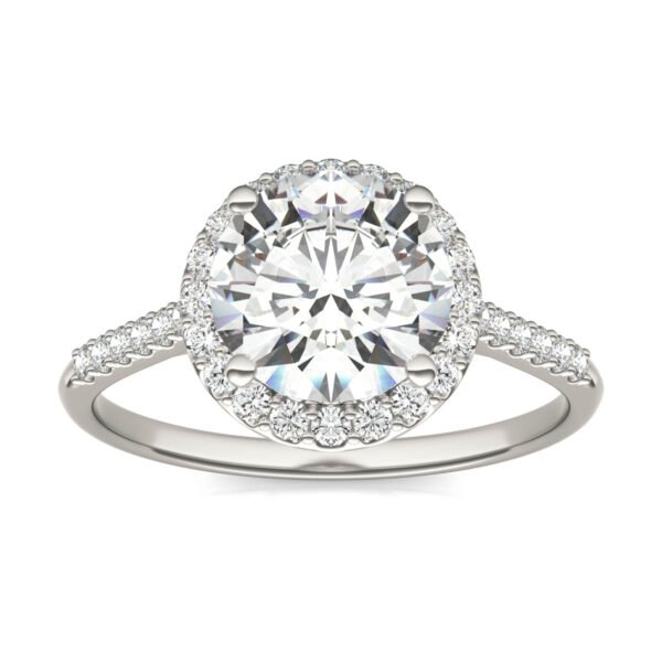ROUND HEARTS & ARROWS SIGNATURE ACCENTED HALO ENGAGEMENT RING
