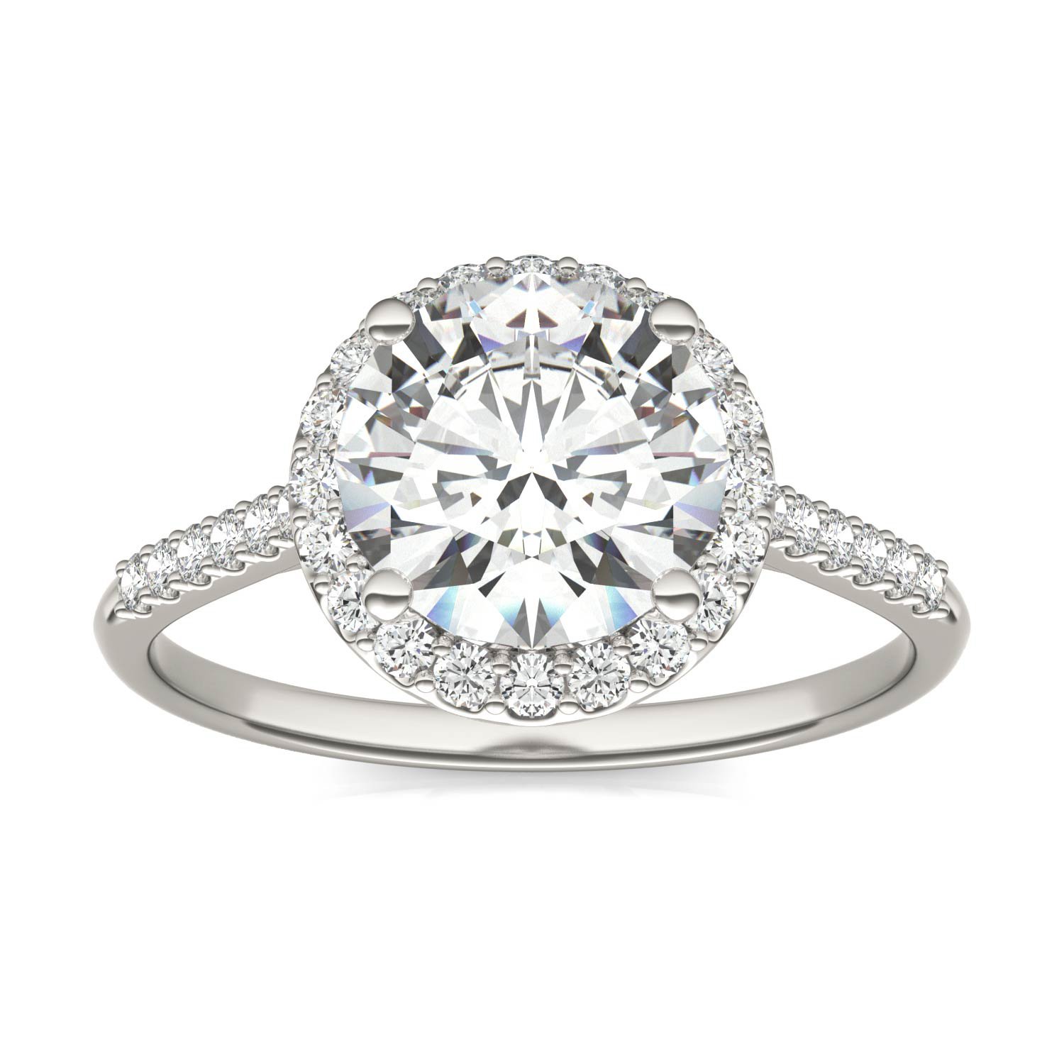 ROUND HEARTS & ARROWS SIGNATURE ACCENTED HALO ENGAGEMENT RING
