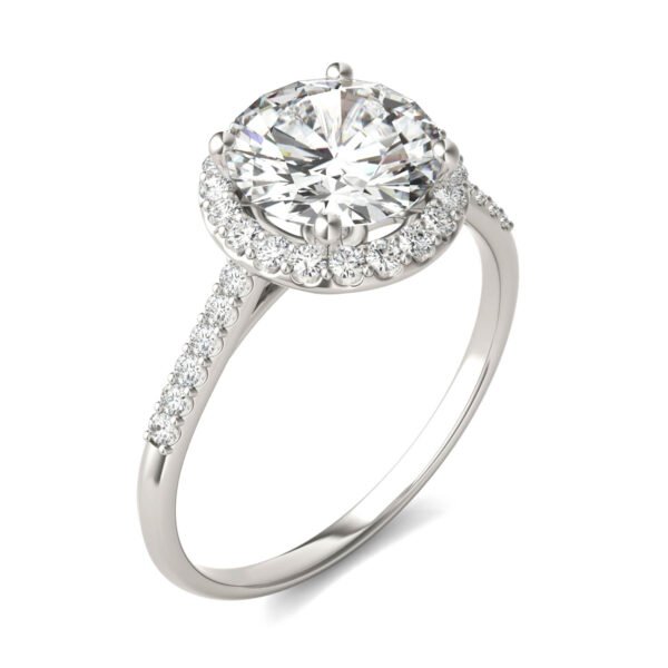 ROUND HEARTS & ARROWS SIGNATURE ACCENTED HALO ENGAGEMENT RING