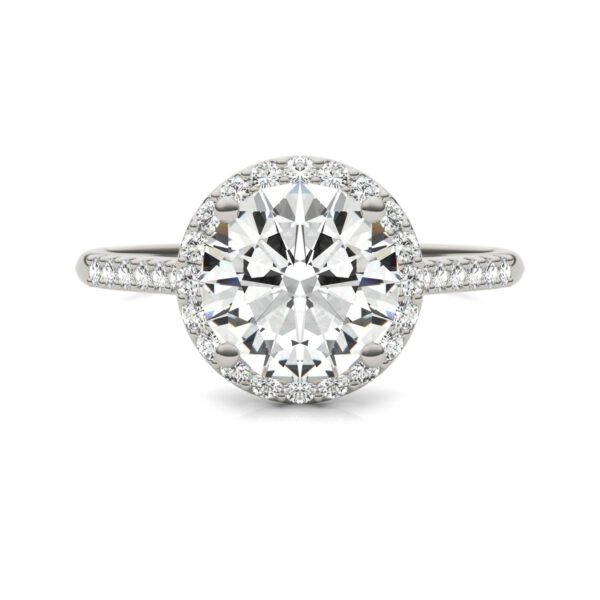 ROUND HEARTS & ARROWS SIGNATURE ACCENTED HALO ENGAGEMENT RING