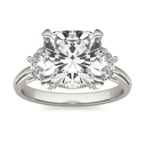 CUSHION HEARTS & ARROWS LUXE HALF MOON THREE-STONE ENGAGEMENT RING