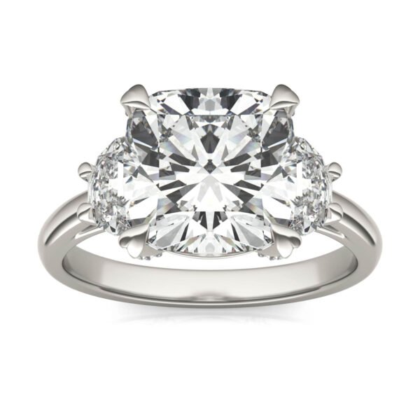 CUSHION HEARTS & ARROWS LUXE HALF MOON THREE-STONE ENGAGEMENT RING