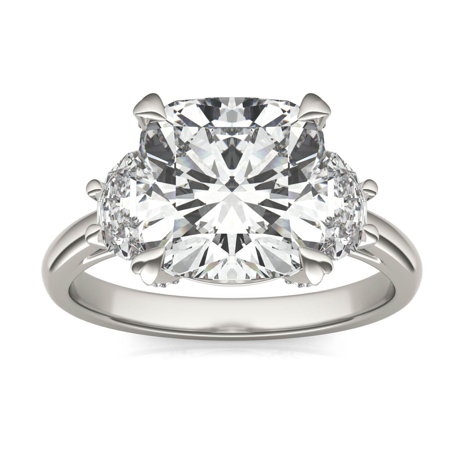 CUSHION HEARTS & ARROWS LUXE HALF MOON THREE-STONE ENGAGEMENT RING