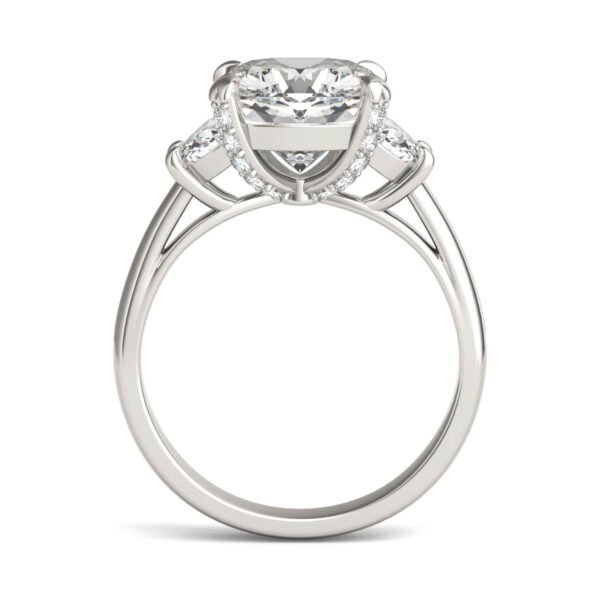 CUSHION HEARTS & ARROWS LUXE HALF MOON THREE-STONE ENGAGEMENT RING