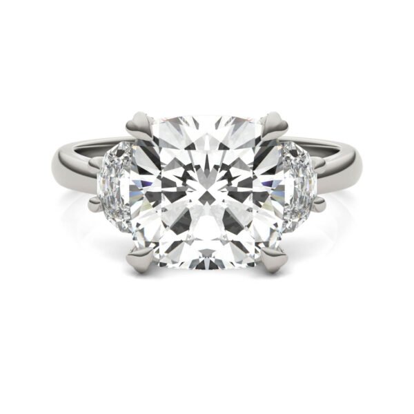 CUSHION HEARTS & ARROWS LUXE HALF MOON THREE-STONE ENGAGEMENT RING