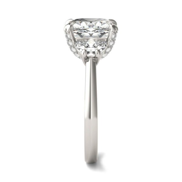 CUSHION HEARTS & ARROWS LUXE HALF MOON THREE-STONE ENGAGEMENT RING
