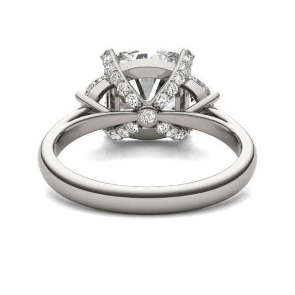 CUSHION HEARTS & ARROWS LUXE HALF MOON THREE-STONE ENGAGEMENT RING