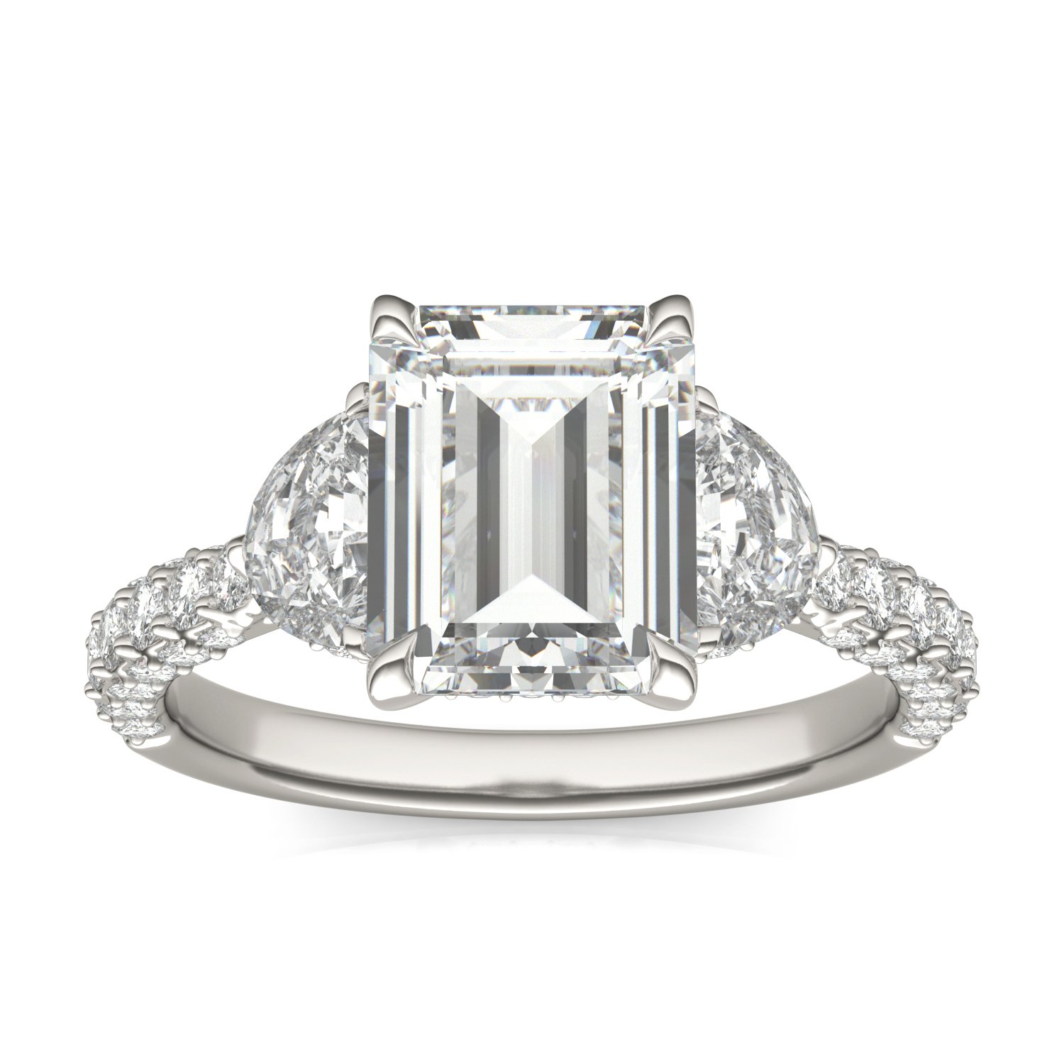 EMERALD LUMINA THREE-STONE ENGAGEMENT RING