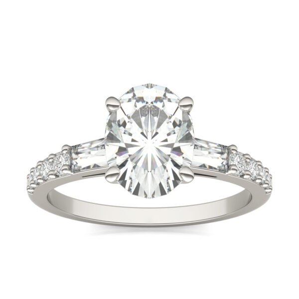 OVAL TAPERED BAGUETTE ACCENTED THREE-STONE ENGAGEMENT RING