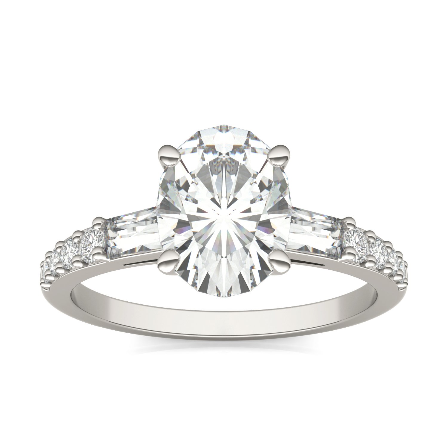 OVAL TAPERED BAGUETTE ACCENTED THREE-STONE ENGAGEMENT RING