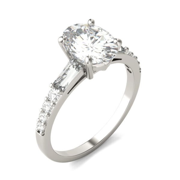 OVAL TAPERED BAGUETTE ACCENTED THREE-STONE ENGAGEMENT RING