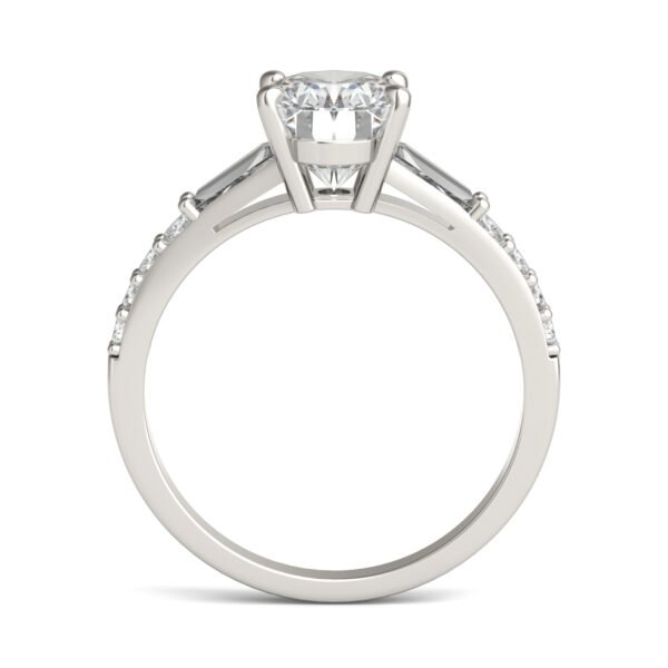 OVAL TAPERED BAGUETTE ACCENTED THREE-STONE ENGAGEMENT RING