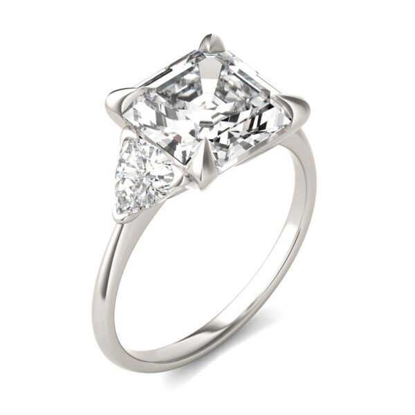 ASSCHER CLAW PRONG TRILLION THREE-STONE ENGAGEMENT RING