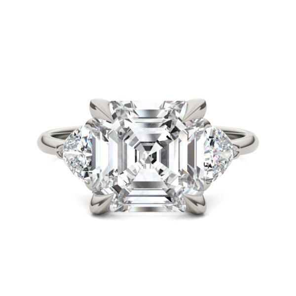 ASSCHER CLAW PRONG TRILLION THREE-STONE ENGAGEMENT RING