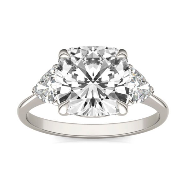 CUSHION CLAW PRONG TRILLION THREE-STONE ENGAGEMENT RING