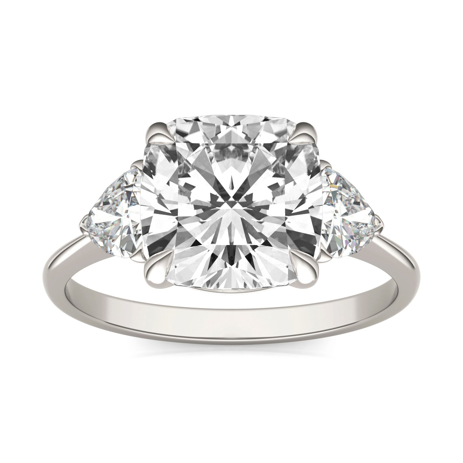CUSHION CLAW PRONG TRILLION THREE-STONE ENGAGEMENT RING