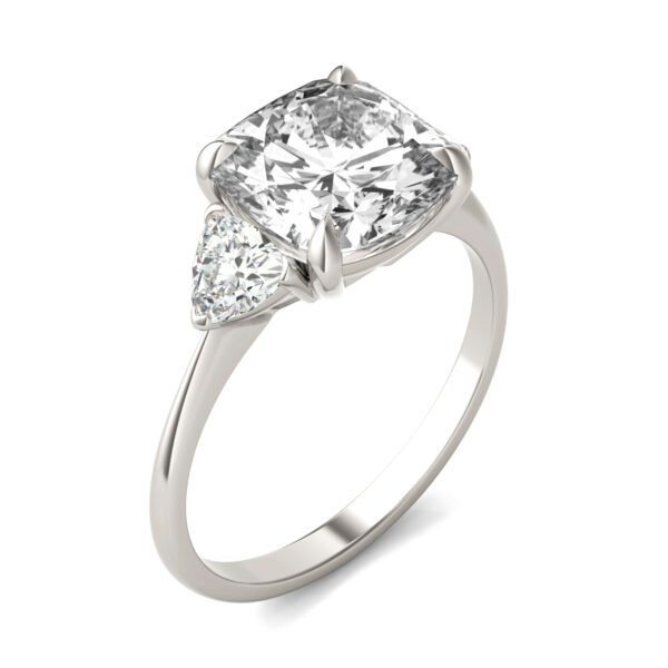 CUSHION CLAW PRONG TRILLION THREE-STONE ENGAGEMENT RING
