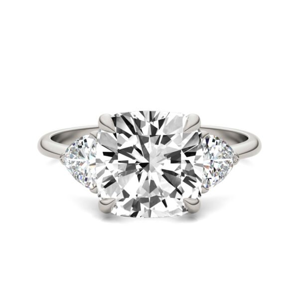 CUSHION CLAW PRONG TRILLION THREE-STONE ENGAGEMENT RING